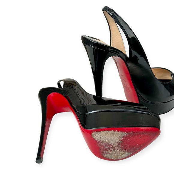 CHRISTIAN LOUBOUTIN Black Patent Leather Platform Red Bottom Heel Open-Toed main image 1